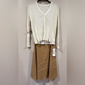NWT *2 Piece Set* Elegant Tan Skirt and Cream Cardigan